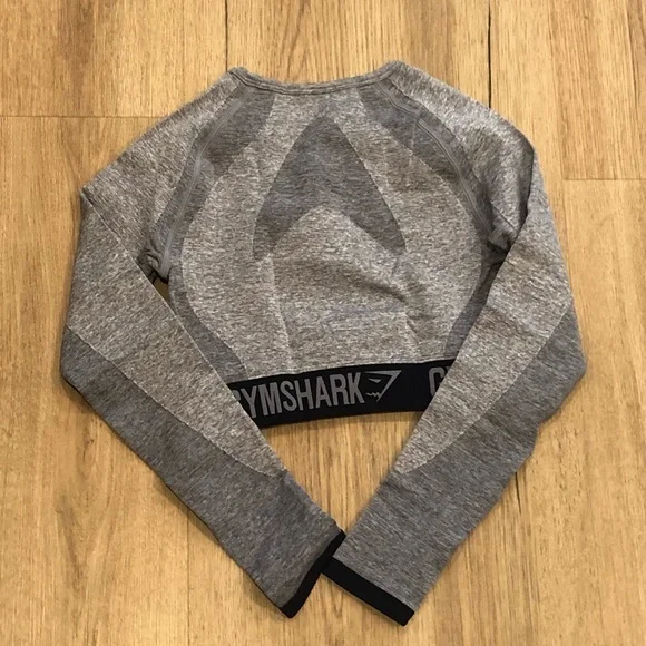 Gymshark Flex Long Sleeve Crop Top - Steel Blue Marl/Evening Navy Blue - Picture 5 of 6